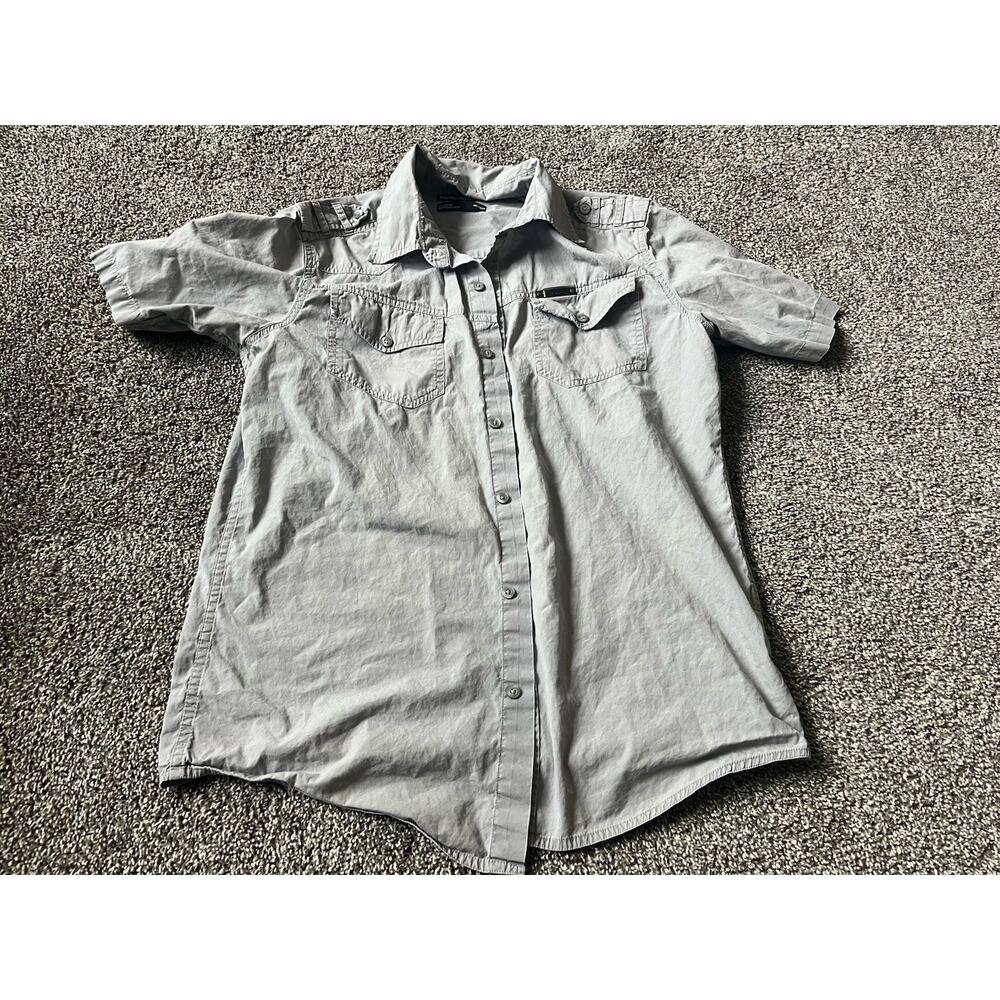 Ecko UNLTD Shirt Mens M Gray Utility Cut Short Sleeve Button Up Grunge Y2K NN